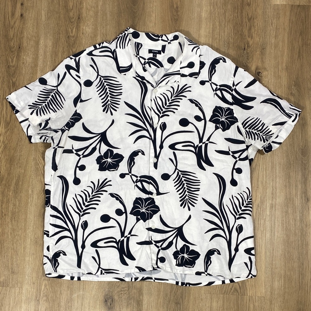 Express Black and White Floral Men's Shirt Linen Blend size XL